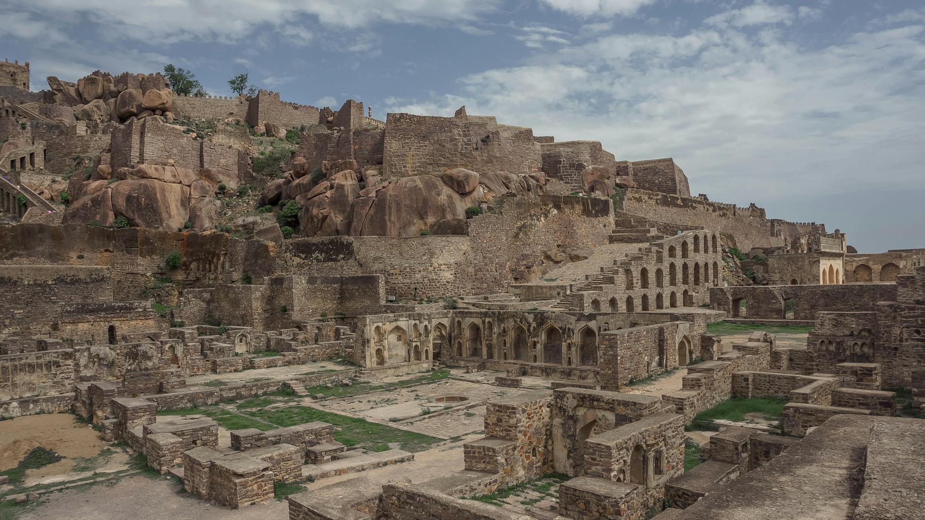 Ancient Golconda Fort ruins in Hyderabad, showcasing historic Indian architecture.