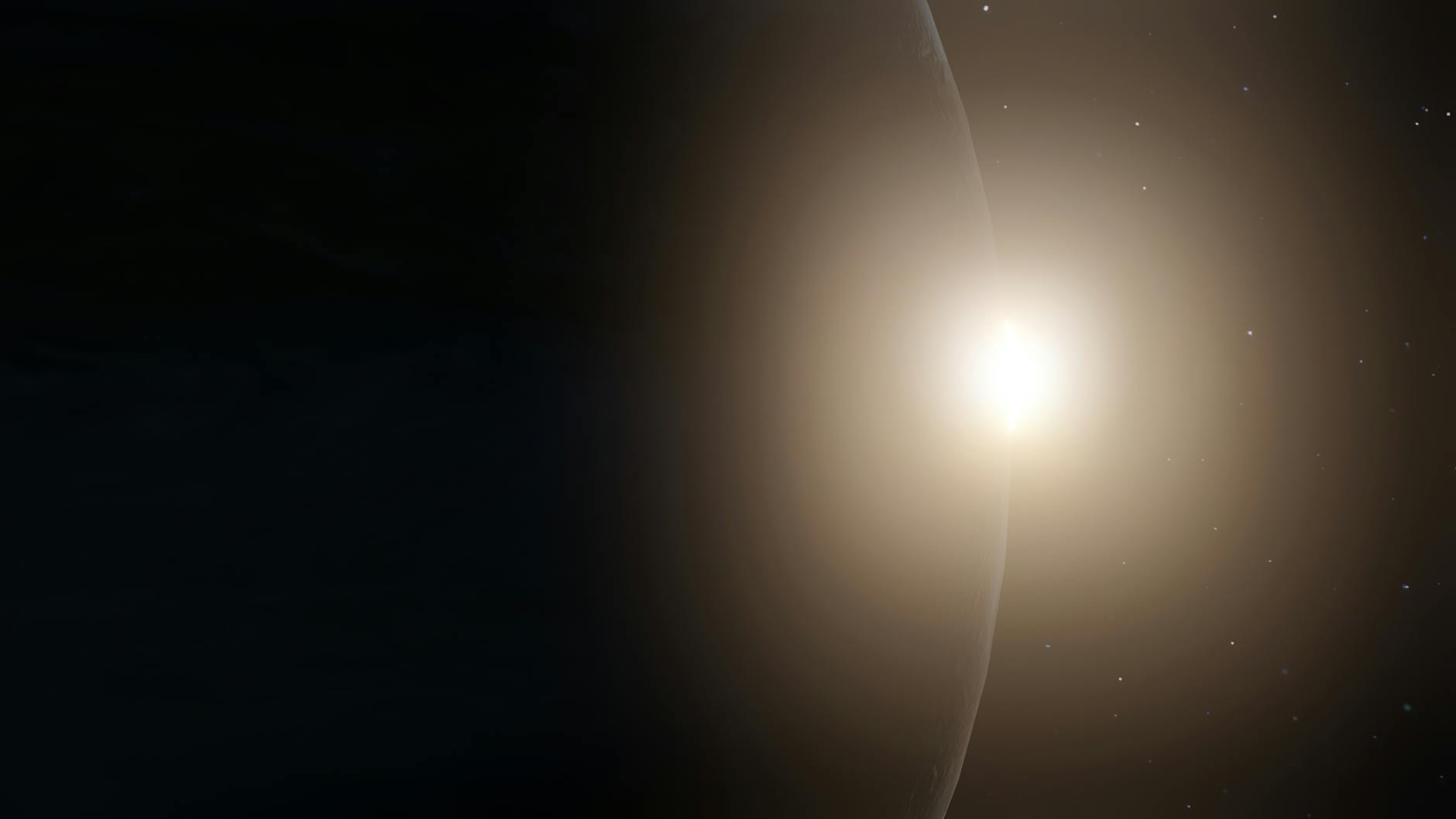 Close-up view of a planet with bright sunlight, creating a celestial ambiance.